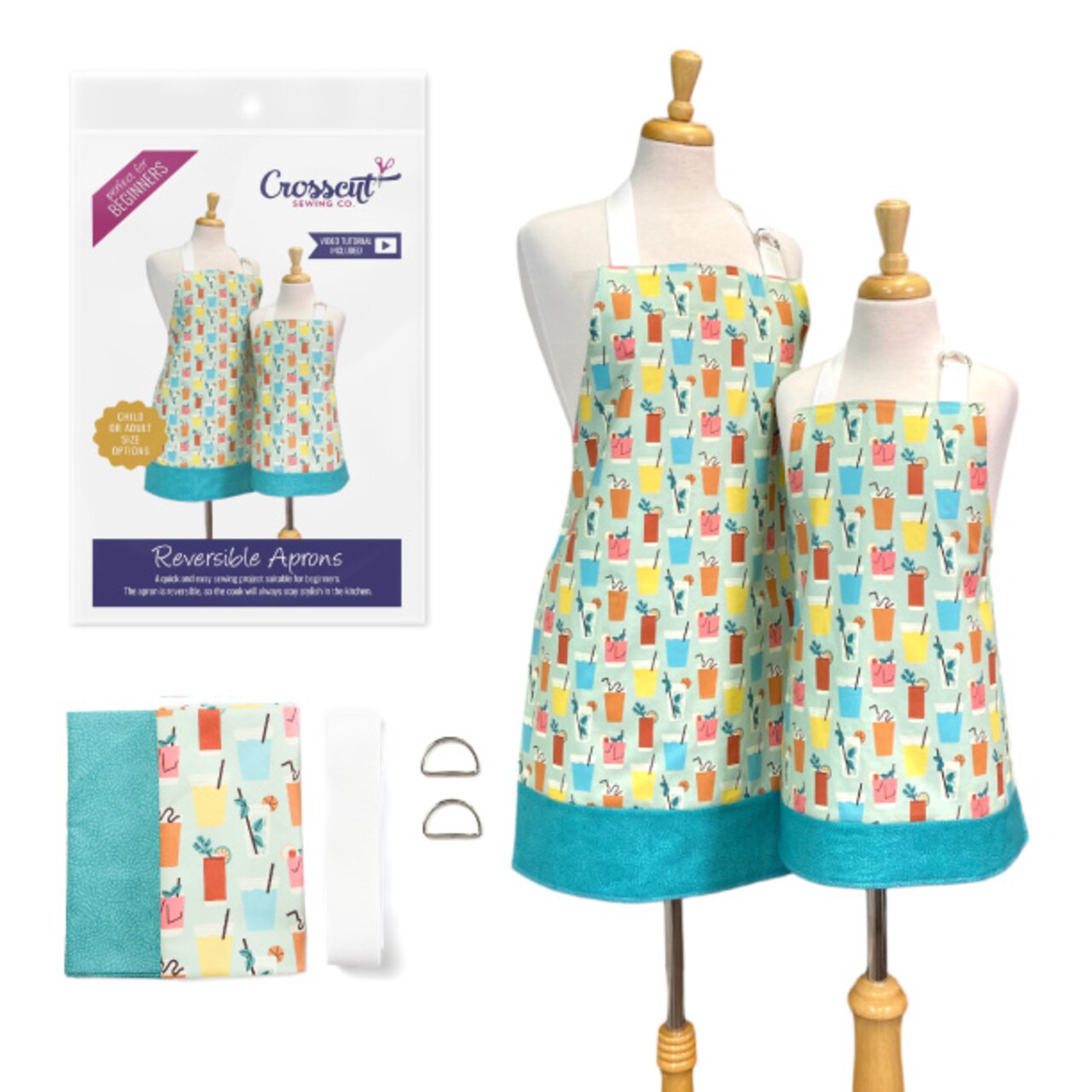 Crosscut Sewing Co.® Apron Sewing Project Kit - Beginner Sewing Kit - Sewing Kit for Kids